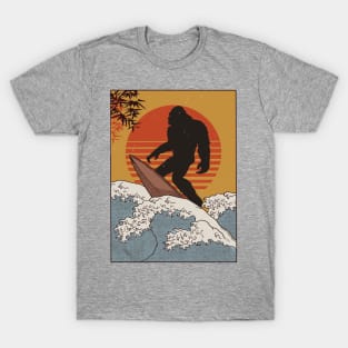 Japanese Vintage Kanagawa Art - Surfing Bigfoot Hanging Ten T-Shirt